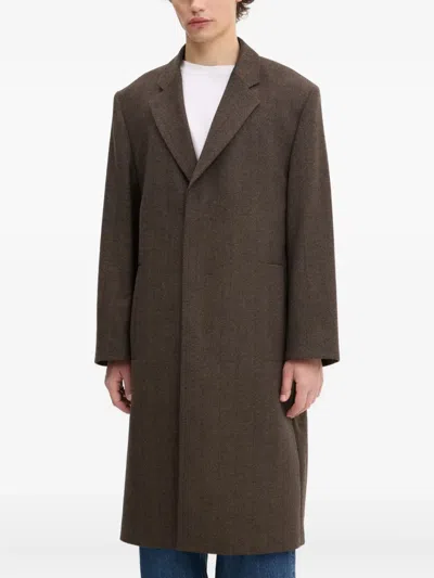 Hugo Boss Herringbone Single-breasted Coat In Brown