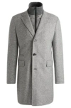 Hugo Boss Herringbone Slim-fit Coat With Detachable Zip-up Inner In Grey