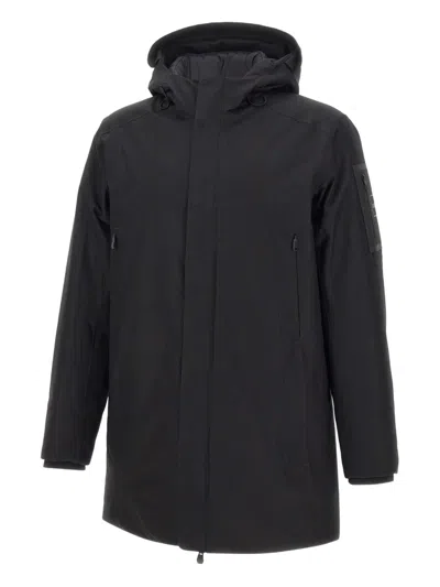 Hugo Boss Hexatech Drawstring Hooded Coat In Black