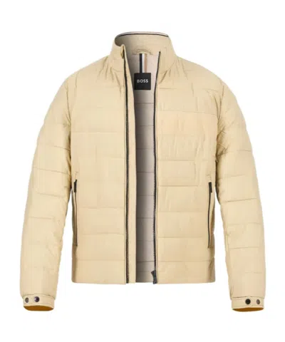 Hugo Boss High Collar Long Sleeve Cotton Coat In Neutral