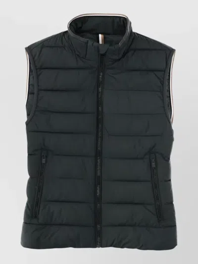 Hugo Boss High Collar Sleeveless Puffer Vest Top In Black