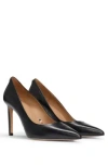 Hugo Boss High-heeled Pumps In Leather With Pointed Toe In Black