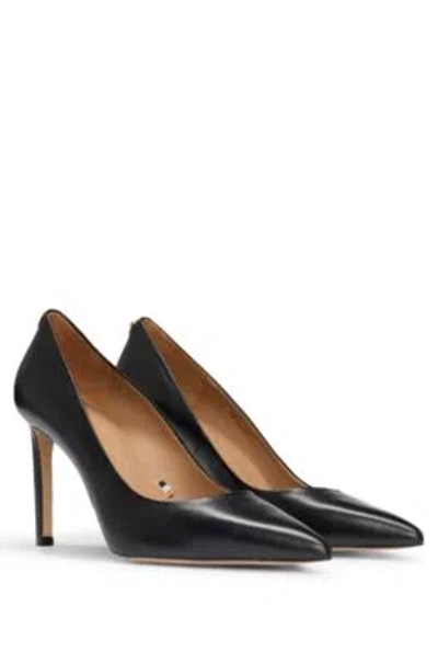 Hugo Boss High-heeled Pumps In Leather With Pointed Toe In Black