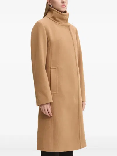 Hugo Boss High-neck Coat In Brown