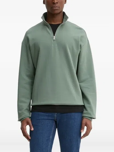 Hugo Boss High-neck Half-zip Sweatshirt In Green