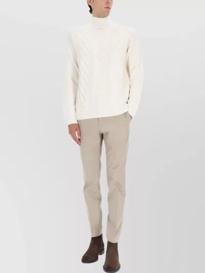 Hugo Boss High Neck Long Sleeve Cable Knit Sweater In White