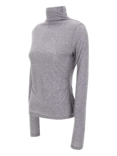 Hugo Boss High-neck Long-sleeve Top In Gray
