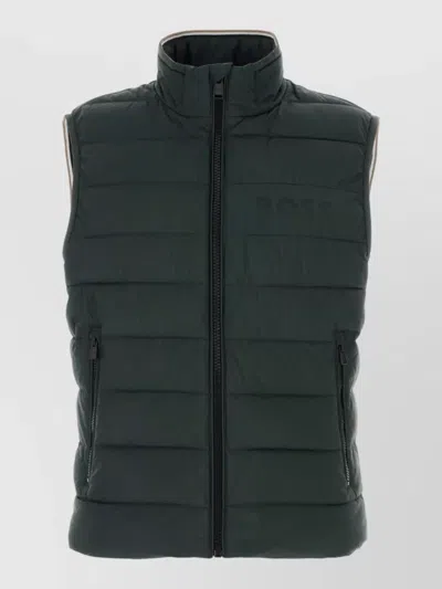 Hugo Boss High Neck Padded Sleeveless Jacket Polyester In Black