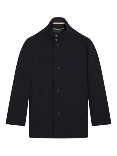 Hugo Boss High-neck Single-breasted Coat In Blue