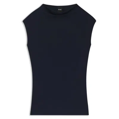 Hugo Boss High-neck Top In Matte Fabric In Blue