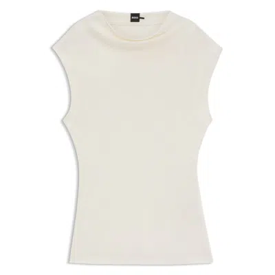 Hugo Boss High-neck Top In Matte Fabric In White