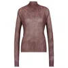 Hugo Boss High-neck Top In Pliss Tulle In Burgundy