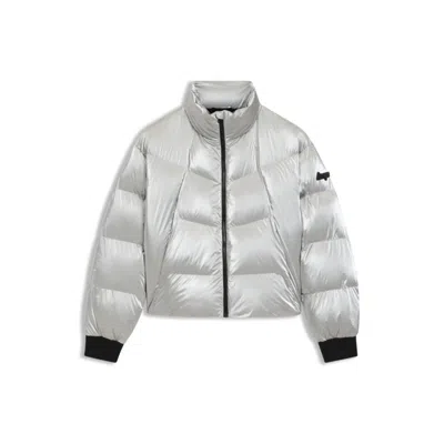 Hugo Boss High-sheen Puffer Jacket With Silicone Logo Badge In Silver