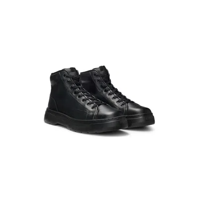 Hugo Boss High-top Boots In Grained Leather In Black