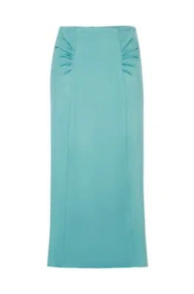 Hugo Boss Boss Vaniki Satin Midi Skirt In Open Blue