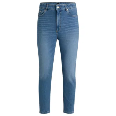 Hugo Boss High-waisted Cropped Jeans In Blue Comfort-stretch Denim