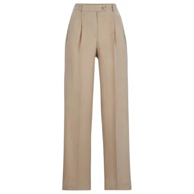 Hugo Boss High-waisted Trousers With A Wide Leg In Light Beige