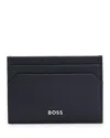 Hugo Boss Highway Leather Card Case In Medium Grey