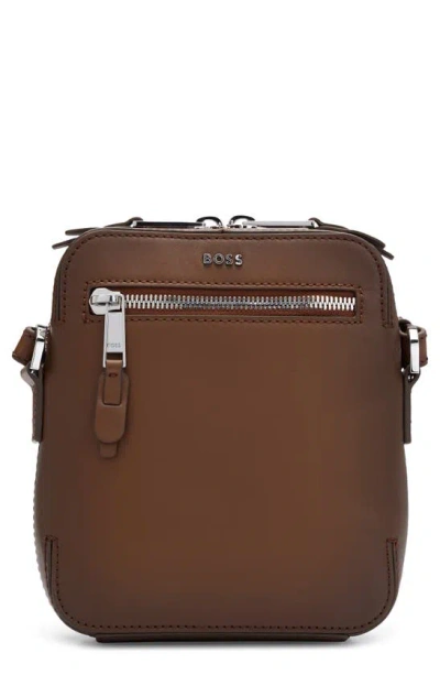 Hugo Boss Highway Leather Crossbody Bag In Medium Brown