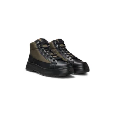 Hugo Boss Hiking-style Boots With Leather And Fabric Uppers