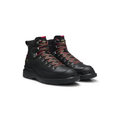 Hugo Boss Hiking-style Leather Boots With An Extra-light Sole In Black