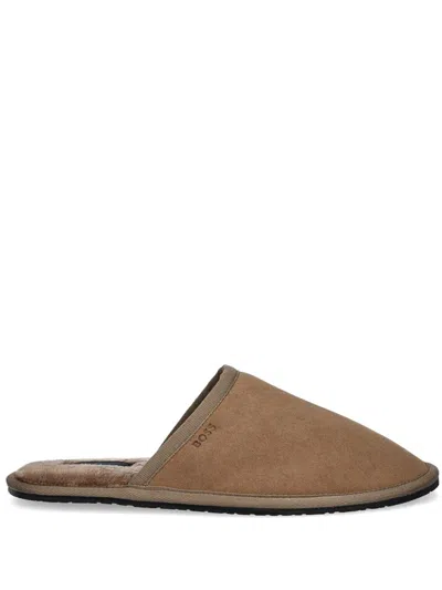Hugo Boss Boss Mule Slippers In Beige