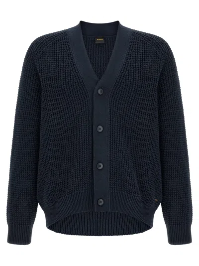 Hugo Boss Honeycomb-knit V-neck Cardigan In Blue