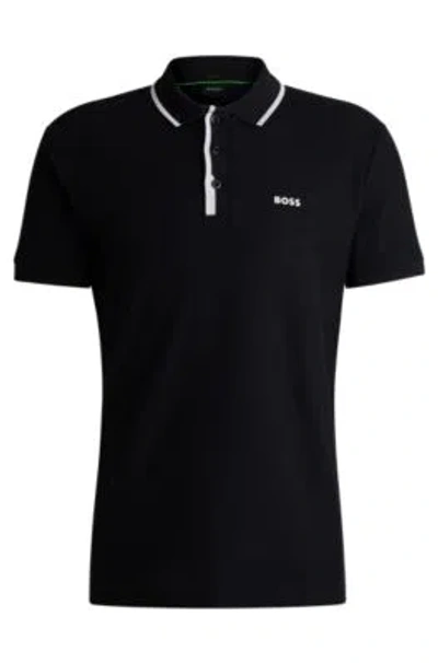 Hugo Boss Honeycomb-cotton Polo Shirt With Contrast Logo In Dark Blue