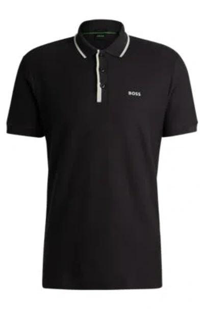 Hugo Boss Honeycomb-cotton Polo Shirt With Contrast Logo In Dark Grey