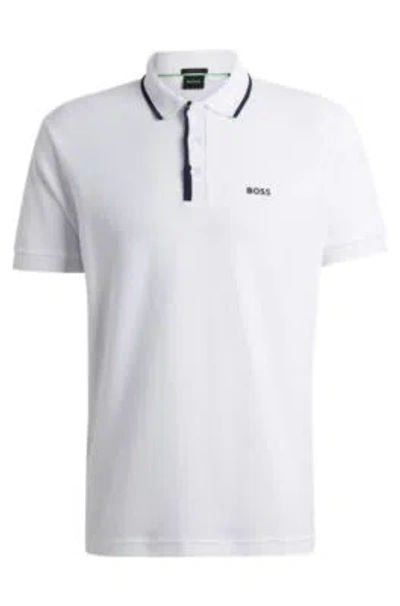 Hugo Boss Honeycomb-cotton Polo Shirt With Contrast Logo In White