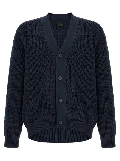 Hugo Boss Honeycomb Cotton-blend Cardigan In Blue