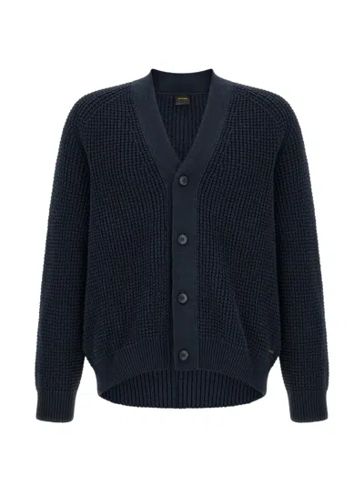 Hugo Boss Honeycomb-knit V-neck Cardigan In Blue