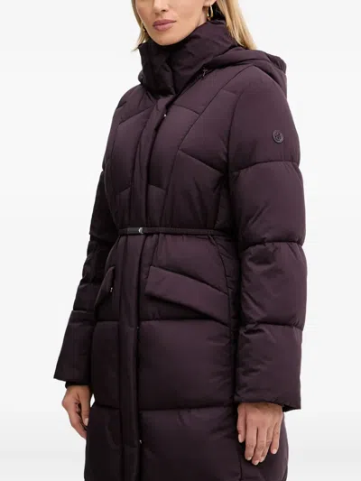 Hugo Boss Hooded Belted Coat In Purple