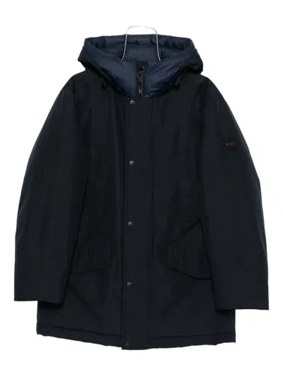 Hugo Boss Hooded Button-fastening Jacket In Blue