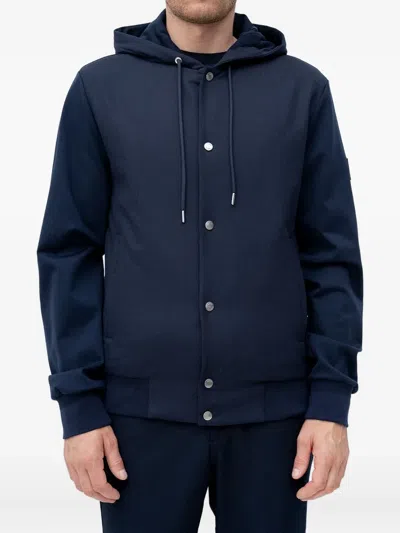 Hugo Boss Hooded Buttoned Jacket In Blue