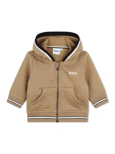 Hugo Boss Kids' Felpa Con Logo In Beige