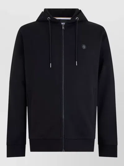 Hugo Boss Hooded Cotton Zip Jacket Casual Style In Black