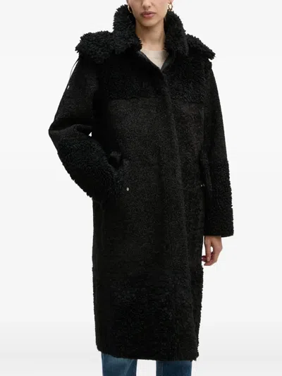 Hugo Boss Hooded Fleece Single-breasted Coat In Black