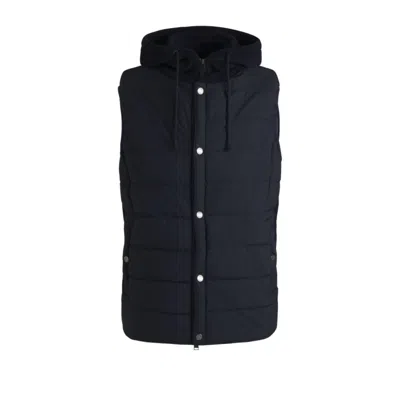 Hugo Boss Hooded Gilet In Wool With Down-blend Front Panel In Blue