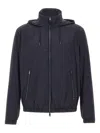 Hugo Boss Hooded Jacket With Zipper And Elasticated Hem In Blue
