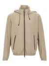 Hugo Boss Hooded Coat With Adjustable Cuffs And Zipper Pockets In Neutral