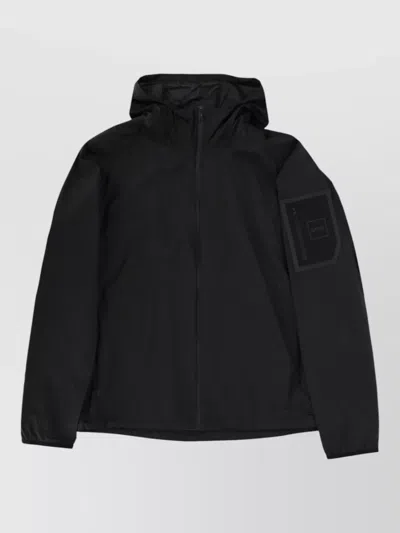 Hugo Boss Hooded Jacket With Zip Pocket On Sleeve In Black