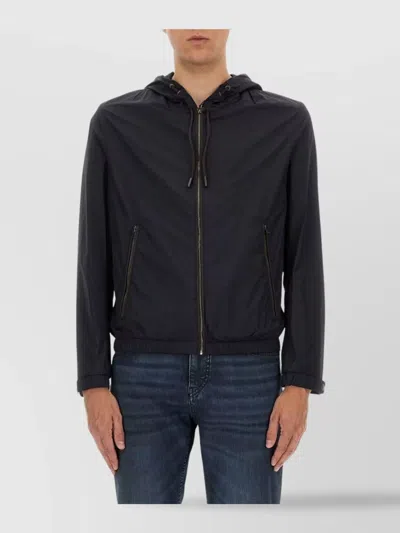 Hugo Boss Hooded Jacket With Zipper And Elasticated Hem In Black