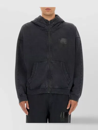 Hugo Boss Hooded Knitwear Kangaroo Pocket In Black