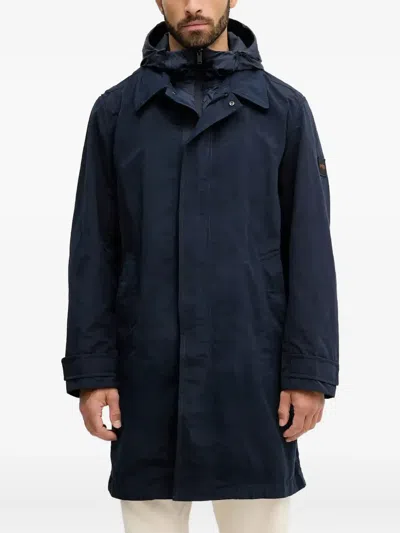 Hugo Boss Hooded Layered Coat In Blue