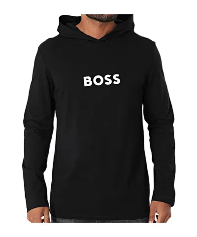 Hugo Boss Hooded Long-sleeved T-shirt In Black
