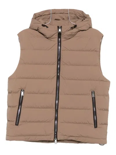Hugo Boss Hooded Padded Gilet In Brown