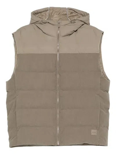 Hugo Boss Hooded Panelled Gilet In Brown