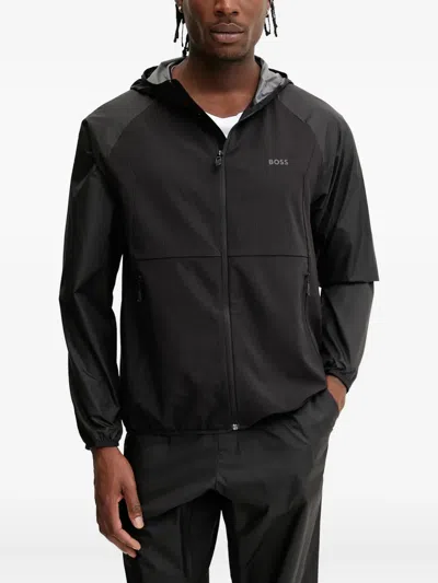 Hugo Boss Hooded Panelled Jacket In Black