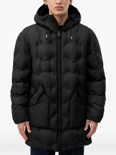 Hugo Boss Hooded Puffer Coat With Patch Pockets In Black